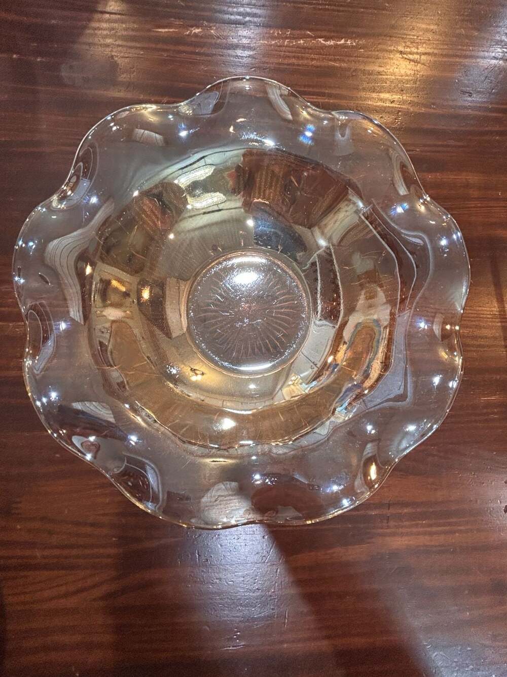Vintage Jeannette Marigold Carnival Glass Bowl, Herringbone and Iris Pattern